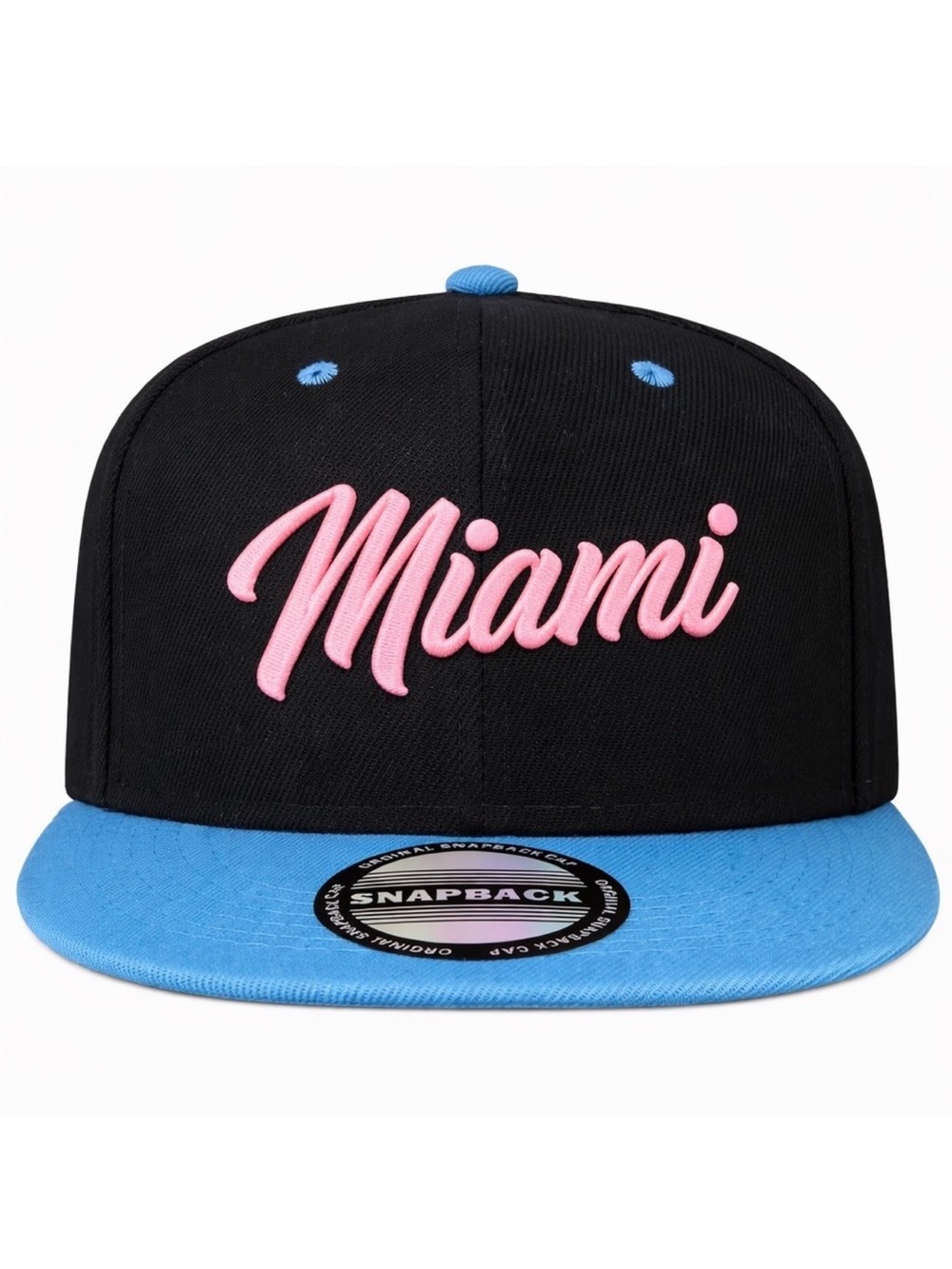 🌴💕 Miami Pink Snapback Hat Black Blue Brim Embroidered City Streetwear Style NWT